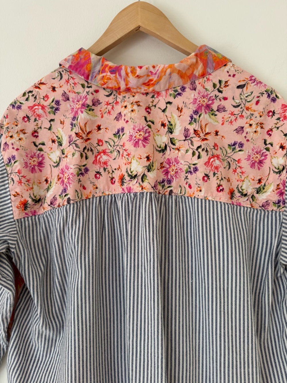 Maeve by Anthropologie The Clarissa High Low Button Down Stripe Floral Top Sz 14 - Picture 11 of 15